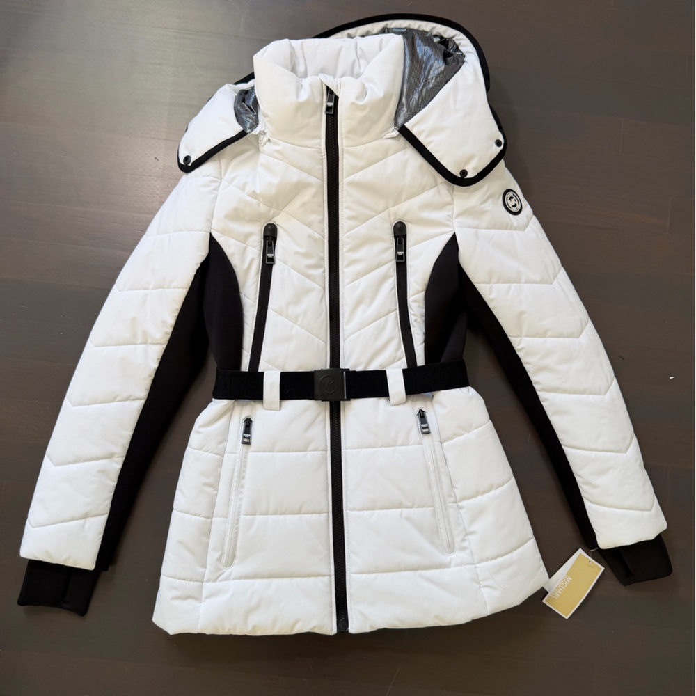 Michael Kors Women's Hooded Belted Quilted Insulated Puffer Jacket White Size S - Picture 2 of 11